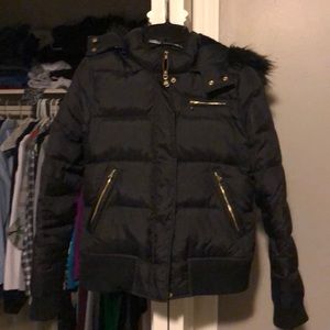 Black Express Puffer Coat with detachable hood